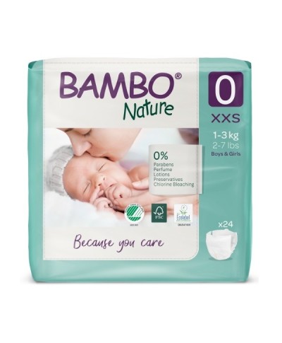 BAMBO Nature Nr.0 (1-3 kg) Alerģiju neizraisošās bērnu eko autiņbiksītes, 24 gab.