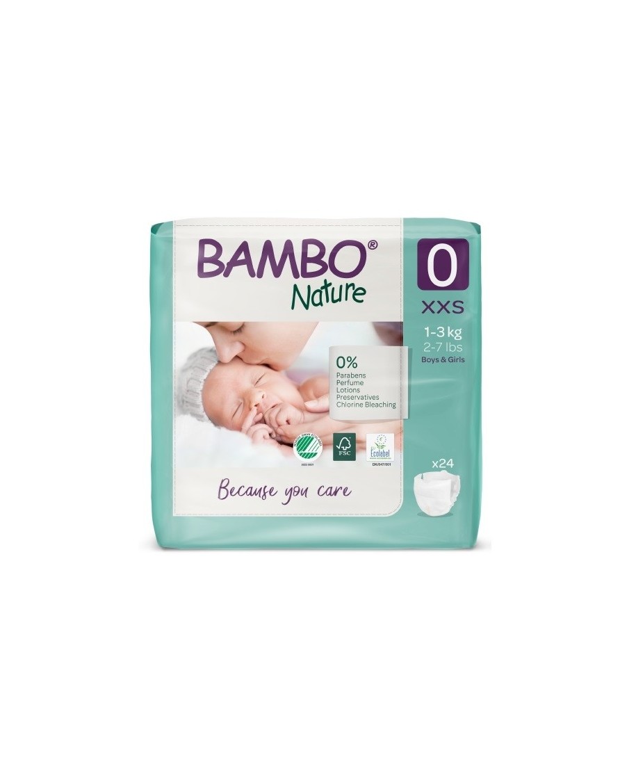 BAMBO Nature Nr.0 (1-3 кг) Детские гипоаллергенные эко-подгузники, 24 шт.