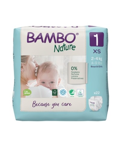 BAMBO Nature 1 (2-4 kg) Alerģiju neizraisošās bērnu eko autiņbiksītes, 22 gab.