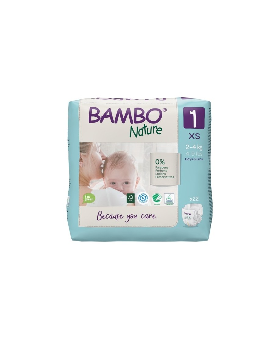 BAMBO Nature 1 (2-4 кг) Детские гипоаллергенные эко-подгузники, 22 шт.