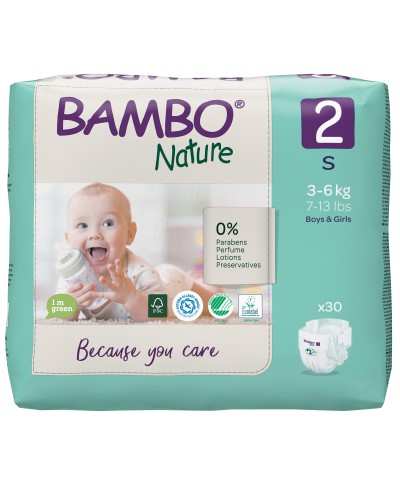BAMBO Nature 2 (3-6 kg) Alerģiju neizraisošās bērnu eko autiņbiksītes, 30 gab.