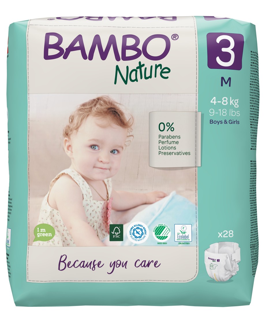 BAMBO Nature 3 (4-8 кг) Детские гипоаллергенные эко-подгузники, 28 шт.