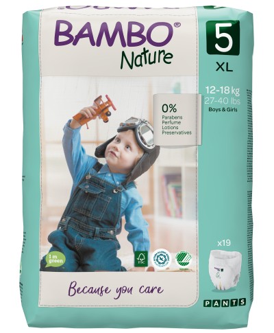 BAMBO Nature 5 (12-18 kg) Alerģiju neizraisošās bērnu eko biksītes, 19 gab.
