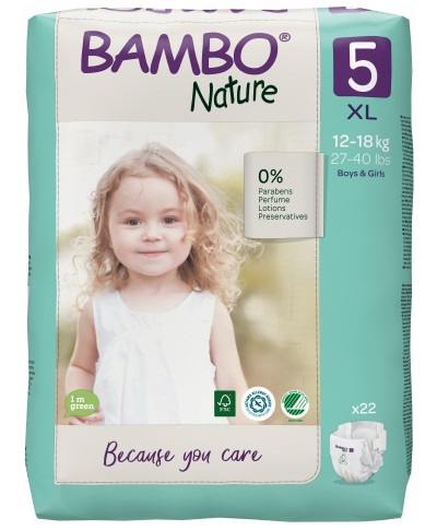 BAMBO Nature 5 (12-18 kg) Alerģiju neizraisošās bērnu eko autiņbiksītes, 22 gab.