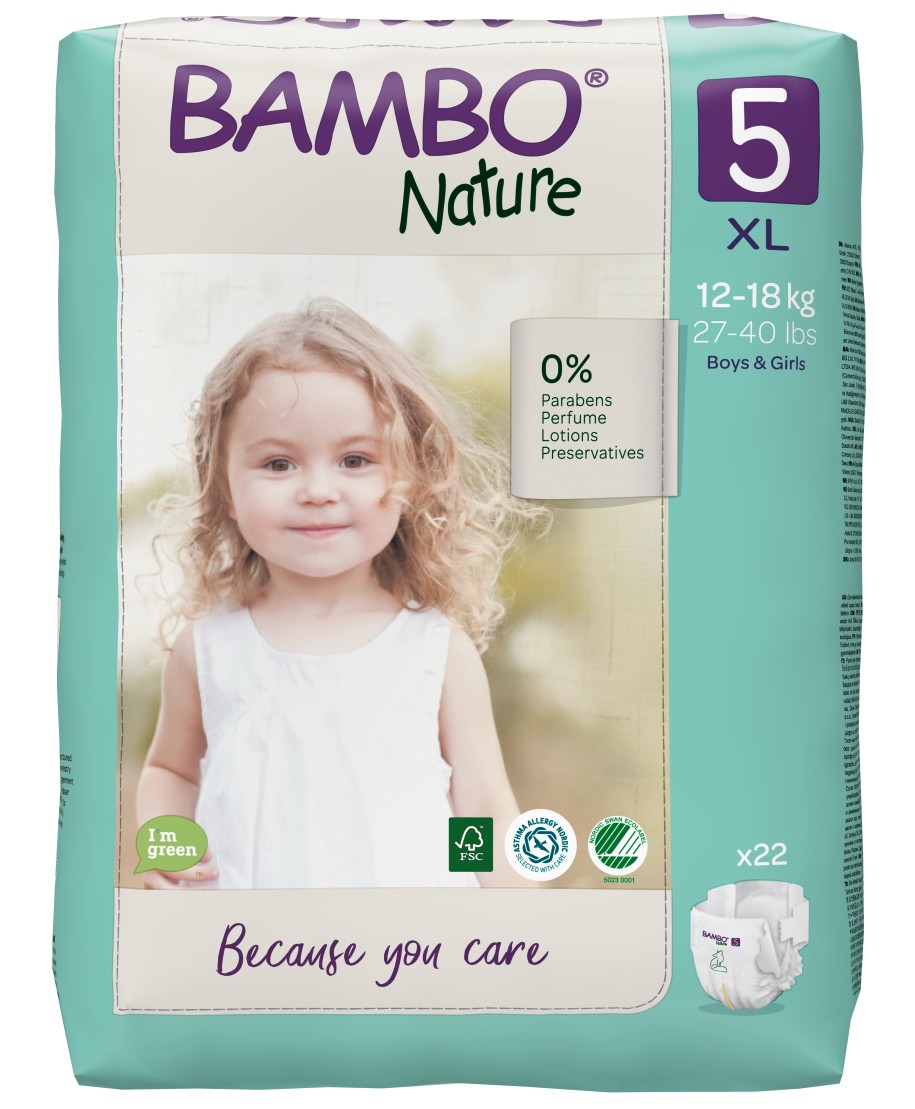 BAMBO Nature 5 (12-18 кг) Детские гипоаллергенные эко-подгузники, 22 шт.