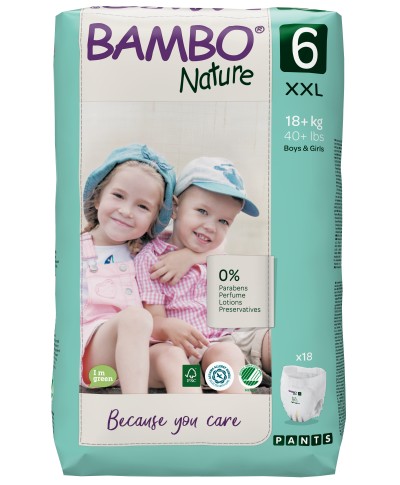 BAMBO Nature 6 (18+ kg) Alerģiju neizraisošās bērnu eko biksītes, 18 gab.