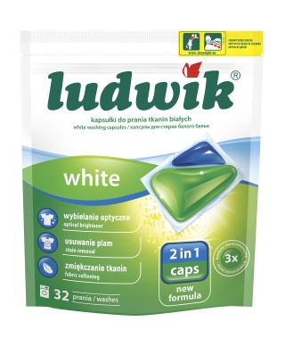 Gela kapsulas baltu audumu mazgāšanai 2 in 1 WHITE, 32 gab. (Ludwik)
