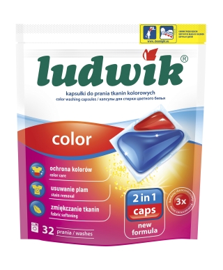 Gel capsules for laundry 2 in 1 COLOR, 32 pcs. (Ludwik)