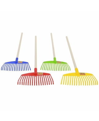 Children's leaf rake with a wooden handle