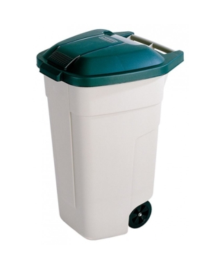 Waste bin with wheels 110L beige/green