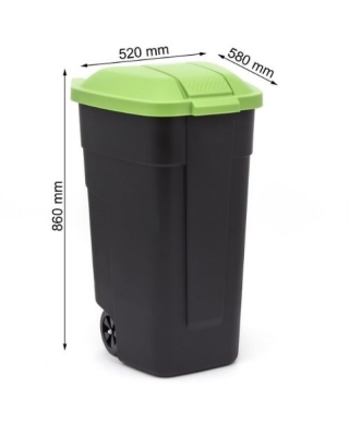 Atkritumu tvertne ar riteņiem 110L melna/zaļa