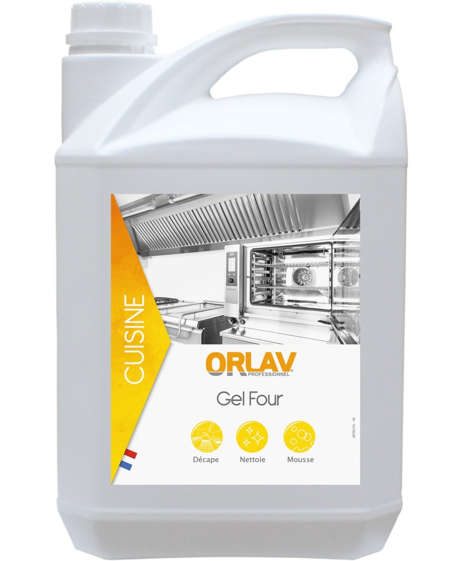 Līdzeklis virtuves un pārtikas aprīkojuma, kā arī trauku tīrīšanai ORLAV-205 Gel Four, 5L (Hydrachim)