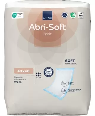ABENA Абсорбирующие одноразовые пеленки Abri-soft Basic, 40x60см, 60 шт. (Дания)