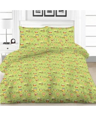 Bērnu gultas veļas komplekts (bjazs) Pūces Green